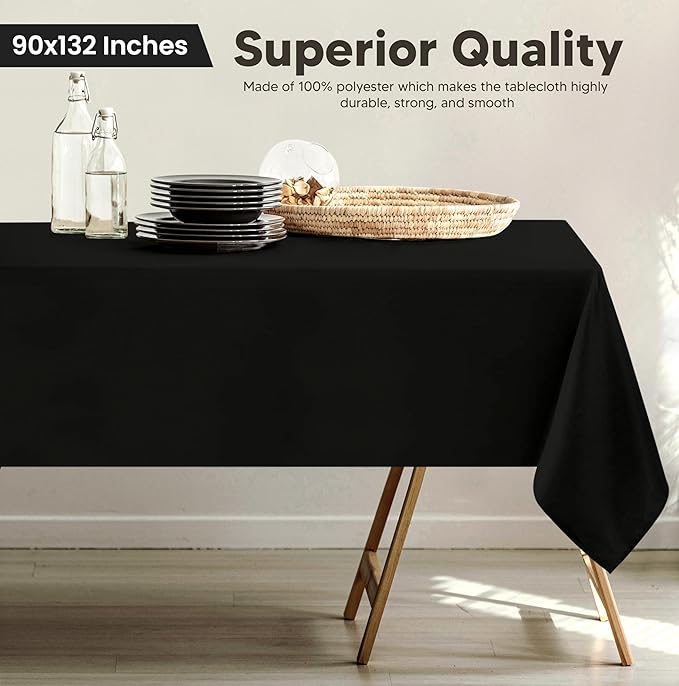 Utopia Kitchen Rectangle Table Cloth 2 Pack(90x132 Inches, Black), Tablecloth Machine Washable, Polyester Table Cover for Dining, Buffet Parties, Picnics, Events, Weddings and Restaurants