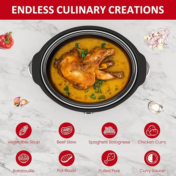 4 QT Slow Cooker, Kiss the Water Buffet Server and Warmer with 3 Heating Modes, Compact Slow Cooker, Dishwasher-Safe Removable Ceramic Pot & Tempered Glass Lid, Stainless Steel, Black