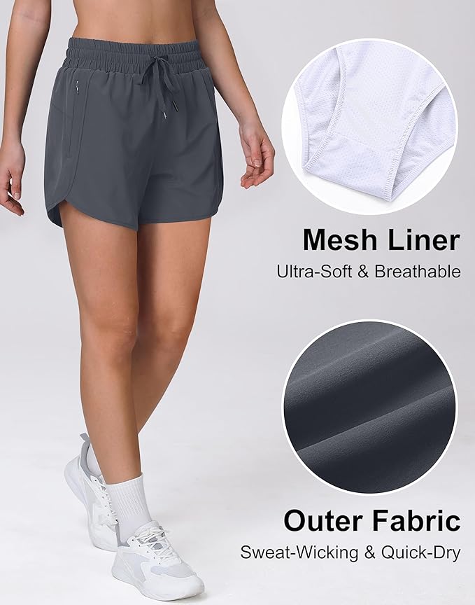 Women's 5" Running Shorts Quick Dry Sporty Athletic Gym Workout Shorts with Zipper Pockets Liner