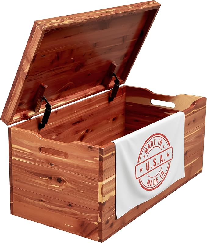 Hope Woodworking Amish Made Wooden Storage Chest Trunk Box with Lid and Handles for Bedroolanket, Clothes, Anti-Slam Hinges, Handmade, Rustic, Cedar Wood, Natural Stain, 42"