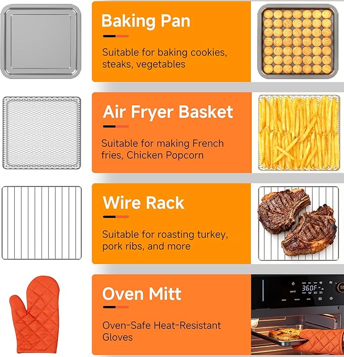 OUNIN Air Fryer Toaster Oven Combo ??11-in-1 Countertop Convection Steam Oven with Air Fryer, Steam, Dual Cook, Bake, Roast, Dehydrate, 90??30°F, Self-Cleaning, 16qt Capacity