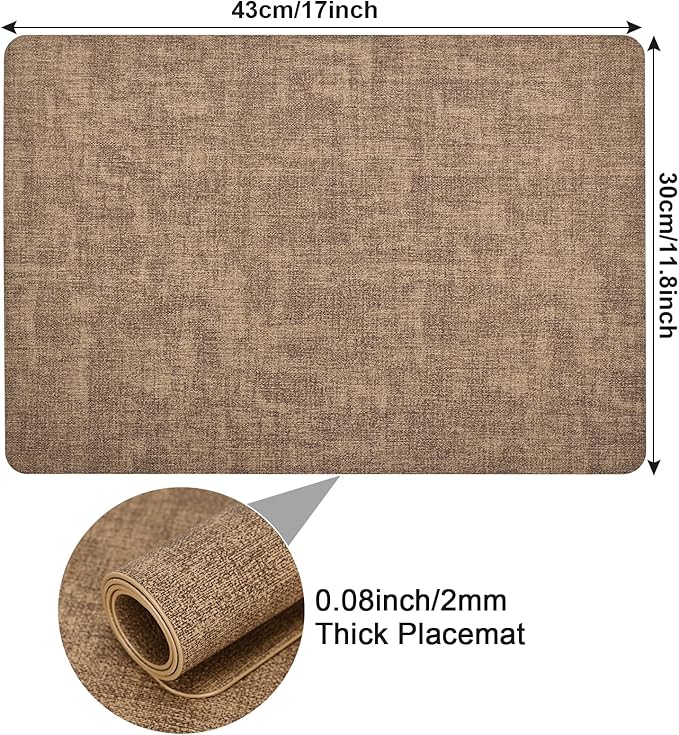 Boobezeen Faux Leather Placemats Set of 6, Heat Resistant Wipeable Washable Vinyl Place Mats, Waterproof Anti-Slip Dining Table Mats, Suitable for Indoor & Outdoor Use (Light Brown)