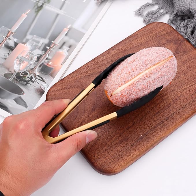4-Piece Kitchen Food Tongs 7" Mini Silicone Serving Tongs with Firm Sealed Non Stick Rubber Tips & Silicon Coated 18/8 Stainless Steel Handle and Smooth Locking