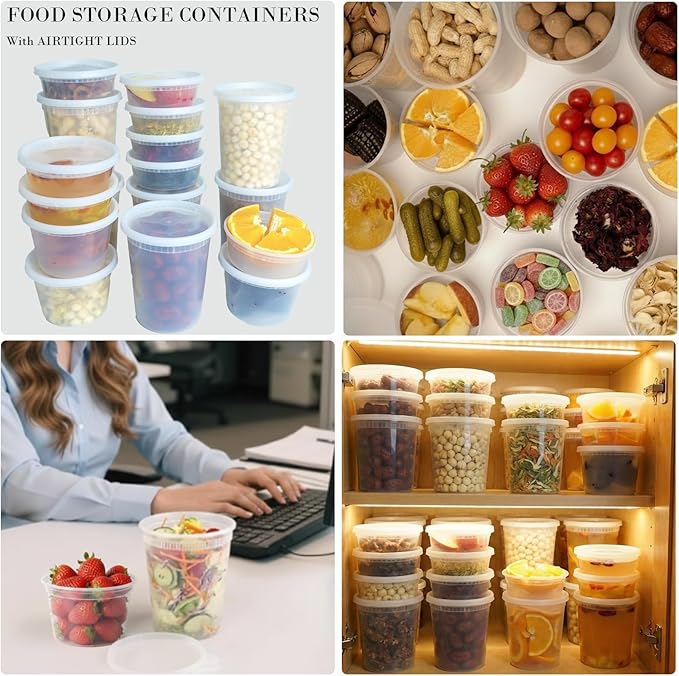 Disposable Food Storage Containers with Lids, BPA-Free, Leakproof, Microwave, Dishwasher and Freezer Safe, Perfect for Everything from Dips and Sauces to Fruits and Full Meals (72PCS)