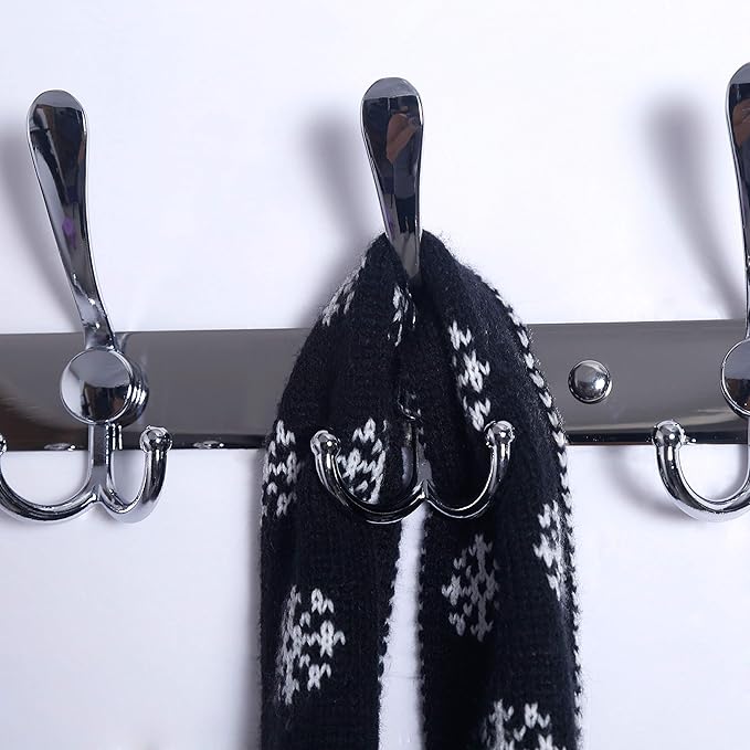 Dseap Coat Rack Wall Mount - 29.5??Long 8-Tri-Hooks Heavy Duty Coat Hanger Rail Wall Hooks for Hanging Coats Hats Clothing Clothes Purse Mudroom Entryway, Chromed