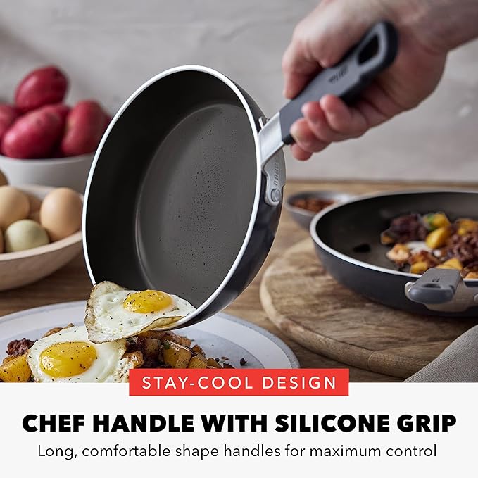 GreenPan x Bobby Flay 2 Piece- 8??and 10??Nonstick Frying Pan Skillet Set, PFAS-Free Diamond Ceramic, Induction Suitable, Stay-Cool Silicone Handle, Easy Clean Dishwasher & Oven Safe, Black