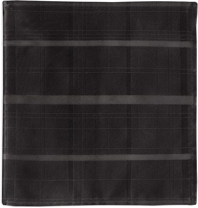 Newbridge Set of 4 Square Fabric Napkins, Elegance Plaid, 100% Polyester, No Iron Soil Resistant Dining Room, Party and Banquet Napkins, Solid Textured, Black