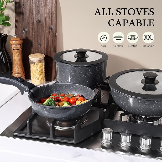 GiPP Ceramic Pots and Pans Set Non Stick, 11 Piece Nonstick Detachable Handle Cookware Sets, Non Toxic Induction Kitchen Pot and Pan with Removable Handle, Healthy RV Cookware, Dishwasher 竊냀ven Safe