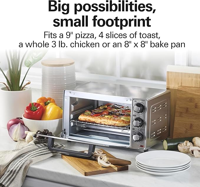 Hamilton Beach Countertop Toaster Oven & Pizza Maker Large 4-Slice Capacity, Stainless Steel (31401)
