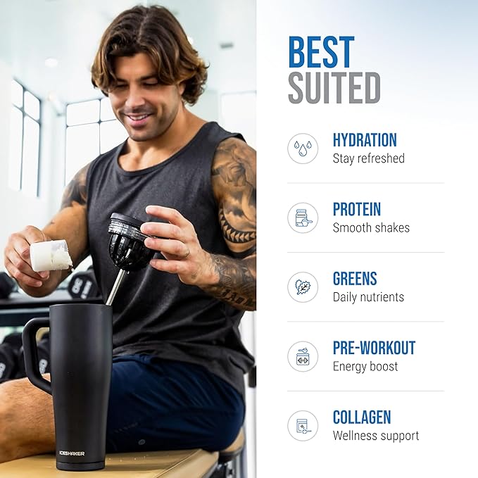 Ice Shaker 40 oz Tumbler with Handle and Straw | 40oz Aura | Cold for 30+ Hours | 2-in-1 Tumbler Shaker Bottle | Odor-Free 40 ounce Bottle for Water, Protein Shakes, Smoothies, Cocktails