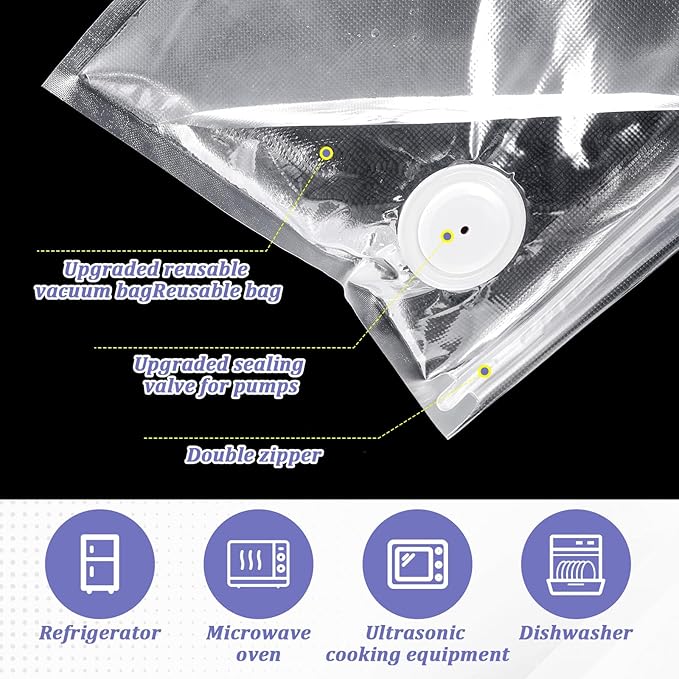 40 Packs Vacuum Sealer Bags Air Valve Vacuum Sealing Bags Vacuum Storage Seal Bag for Food Saver, Resealable Meal Bags with Air Valve with 4 Seal Clips