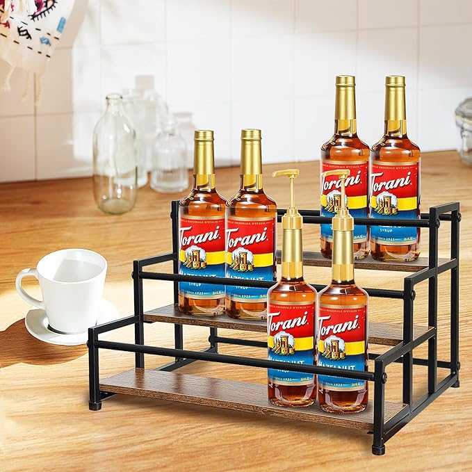 Klxuyuo 3-Tier Coffee Syrup Rack for 15 Bottles (750ml) ?밪turdy Coffee Syrup Organizer for Bar, Kitchen, Caf챕, Office