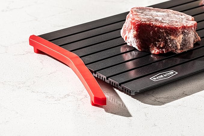 BLAZIN' THAW Defrosting Tray for Frozen Meat | 14??Large-Size | Aluminium Plate for Thawing Frozen Food | Natural Thawing Process | No Microwaves, No Cold/Warm Water Required |