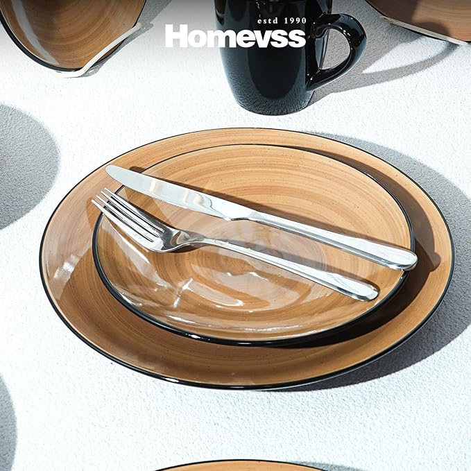 Stoneware Sonoma 16pc Dinnerware Set, Black + Speckled Spin Wash Mocha