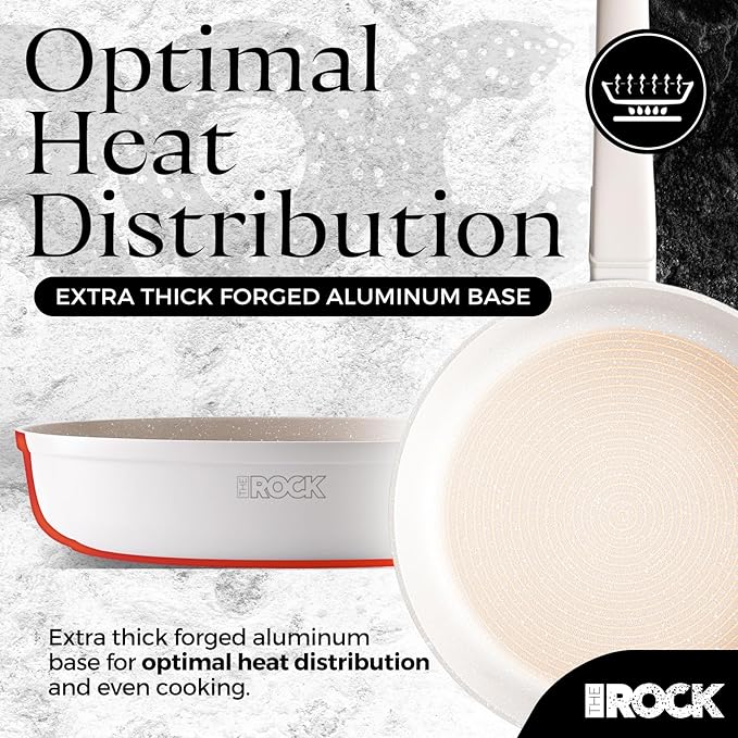 THE ROCK SOHO 15Pcs Ceramic Cookware Set ??Non toxic Pots and Pans Set Non Stick with ROCK.TEC ??Nothing Sticks, Never Warps, Lasts Longer, PTFE PFOA & PFAS Free, Induction & Dishwasher Safe, Cream