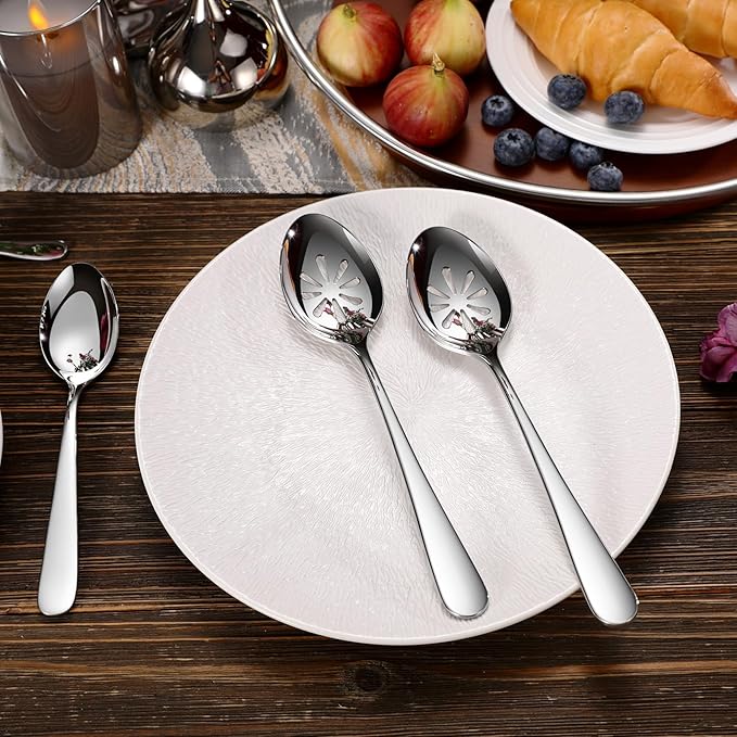 KEAWELL Premium Louise 9" Serving Spoon Set ??18/10 Stainless Steel - Uniting Elegance and Durability - Exquisite Serving Utensils for Parties (Slotted Spoon)