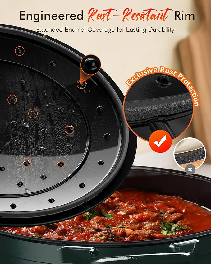 Nuwave 6QT Healthy Enameled Cast Iron Dutch Oven Pot with Lid, Heavy Duty 7-Layer Enamel, Enhanced Rust Protection, Dual Handles, Oven Safe to 500째F for Sourdough Bread Baking, Braise, Stew, Roast