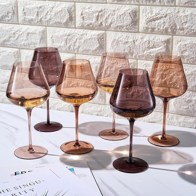 Venus Wine Glass Sets, 20oz Glasses Set of 6 Melanin Brown Colored for Her, Mom, Wife, Girlfriend, Mama, Special Celebrations Color Drinkware Unique Style Tall Stemmed Amber Colors Bronze Glassware
