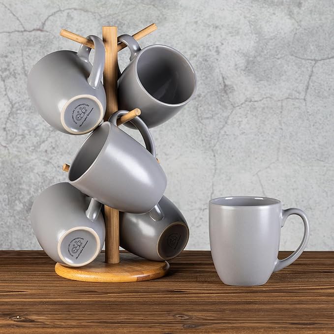 GBhome 16oz Coffee Mugs Set of 6, Large Ceramic Coffee Mugs for Man, Woman, Dad, Mom, Modern Coffee Mugs Set with handle for Tea/Latte/Cappuccino/Milk/Cocoa. Dishwasher&Microwave Safe,Matte Grey