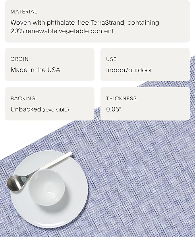 Chilewich Mini Basketweave Placemats in Periwinkle - Set of 4 - Easy Care Woven Tabletop Textiles - Indoor/Outdoor - 19" x 14" Rectangle