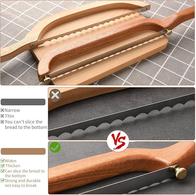 Uprichya Bread Knife for Homemade Bread Sourdough, Wooden Bread Bow Knife for Sourdough, Bread Slicer for Homemade Bread, Bread Saw, Sourdough Bread Cutter, Sharp and Even Slicing