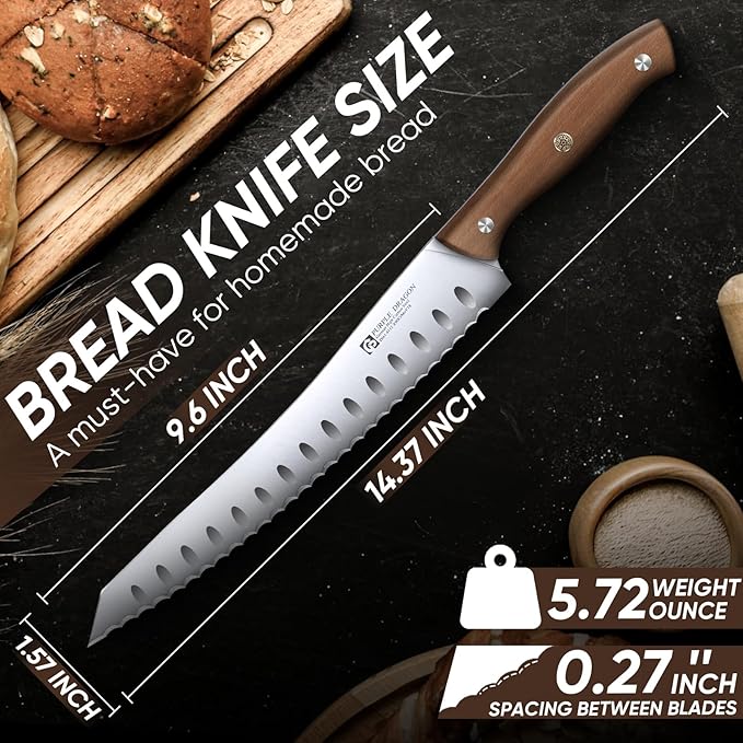 Purple Dragon Bread Knife, Serrated Knives for Homemade Bread Sourdough, German High Carbon Steel Cake Knife and Fruits Cutting, Gift Box, Anniversary Idea Christmas Gift for Men and Women