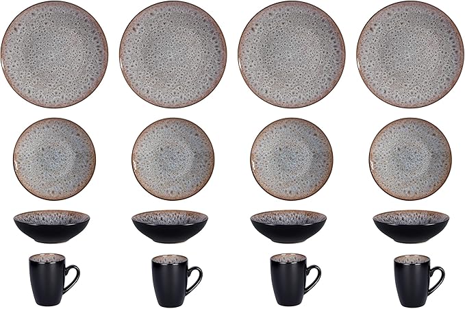 Stoneware Dinner Set Reactive Glaze (16pc Set, Beige)