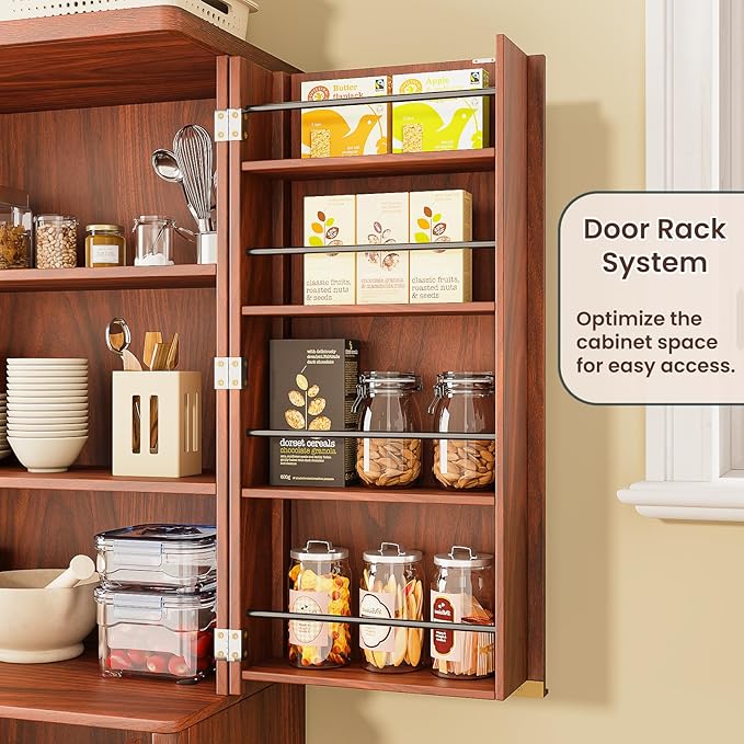 KEIKI 72" Tall Kitchen Pantry Wood Storage Cabinet with 6 Door Shelves Organizer Modern Fluted Cupboard for Kitchen