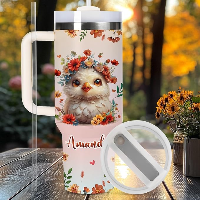 AGGLOMEKC Personalized Cute Chicken Cup - Mother's Day Birthday Gift For Animal Lovers - Just A Girl Who Loves Chicken Tumbler 40oz With Custom Name - Pet Lover Gifts For Women, Her