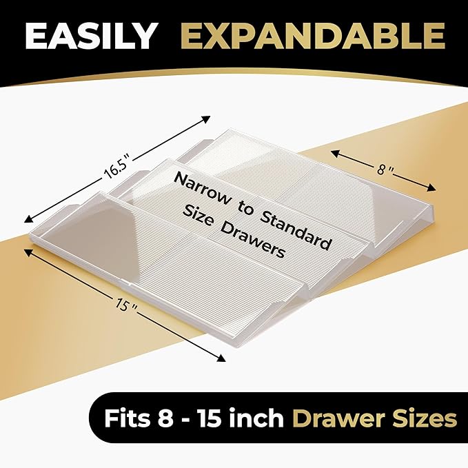 LEVANI Spice Drawer Organizer ??3 Large Tiers, Anti-Slip Grips, Narrow to Standard Drawer Size - Expandable from 8 ??15 inches Wide, Clear Durable Acrylic Spice Rack, No Sliding in Kitchen Drawers