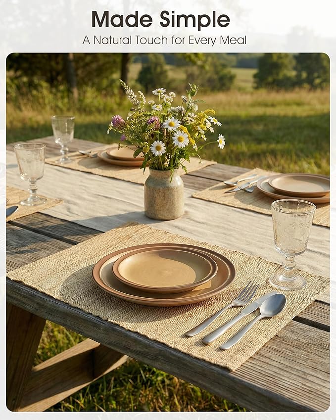Handwoven Natural Fiber Placemats Set of 6, 12?쓝18??Woven Table Mats for Dining Table, Heat-Resistant & Washable, Farmhouse, Boho & Neutral Home Decor