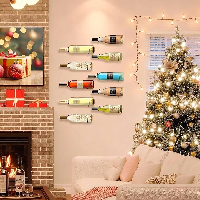 Wall-Mounted Wine Hook: Hanging Wine Bottle Wall Holder - Set of 6 Metal Wall Red Wine Rack