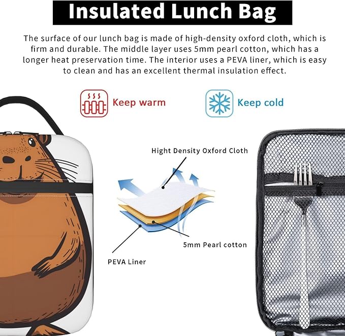VANZEV Insulated Lunch Box for Women Men, Guinea Pig Theme Lunch Box Reusable Portable Lunch Bag Cooler Tote Waterproof Lunch Container for Office Picnic Work Travel