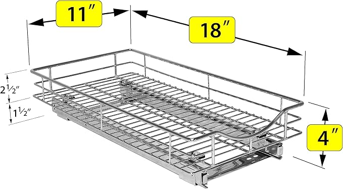 LYNK PROFESSIONAL짰 Pull Out Cabinet Organizer, 11" x 18" Slide Out Drawers for Kitchen Cabinets - Sliding Pull-Out Pantry Shelves ??Home Shelf Organizers - Lifetime Ltd. Warranty, Chrome
