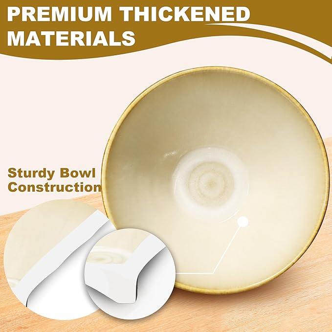 8-Inch 2 Sets Ceramic Ramen Bowl (8 Piece) - Japanese Porcelain Dishwasher Microwave Safe Salad Noodles Cereal Pasta Soup Large Bowls with Chopsticks Forks Spoons for Men Women Housewarming Gift