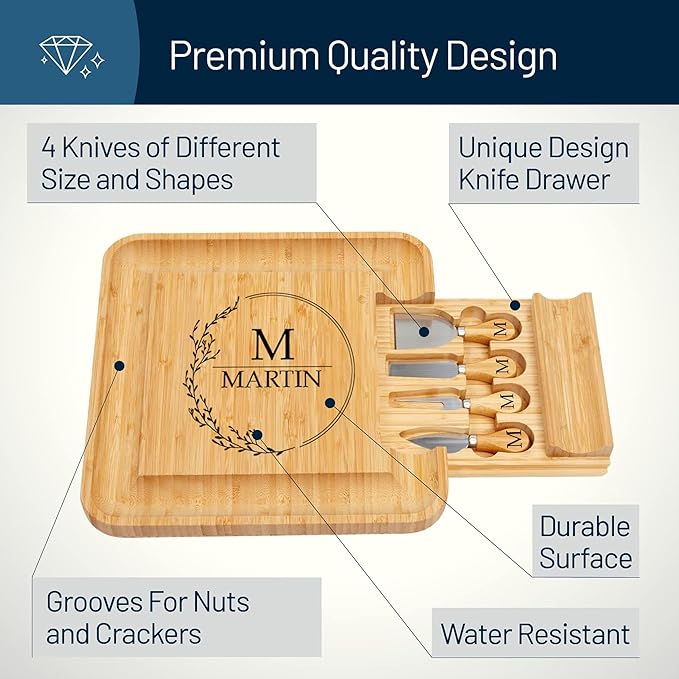 Personalized Cheese Board, Custom Bamboo Engraved Customized Gifts Bridal Shower Gifts Perfect for Personalized Wedding