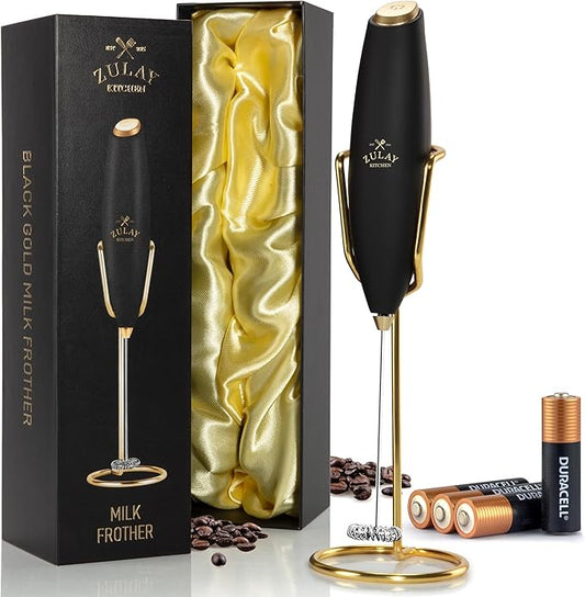 Zulay Kitchen Executive Series Luxury Gift Milk Frother with 4 Duracell Batteries ??Handheld Electric Foam Maker for Coffee, Lattes & Hot Chocolate ??Deluxe Finish, Ultimate Gift for Coffee Lovers