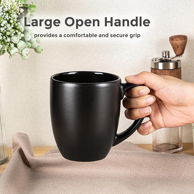 GBhome 16oz Coffee Mugs Set of 6, Large Ceramic Coffee Mugs for Man, Woman, Dad, Mom, Modern Coffee Mugs Set with handle for Tea/Latte/Cappuccino/Milk/Cocoa. Dishwasher&Microwave Safe,Matte Black