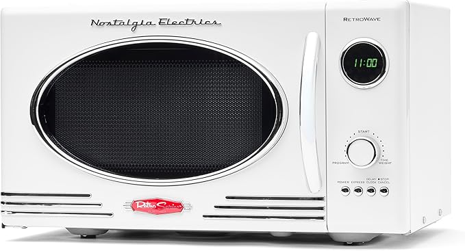 Nostalgia Retro Countertop Microwave Oven, 0.9 Cu. Ft. 800-Watts with LED Digital Display, Child Lock, Easy Clean Interior, Cu.Ft, White