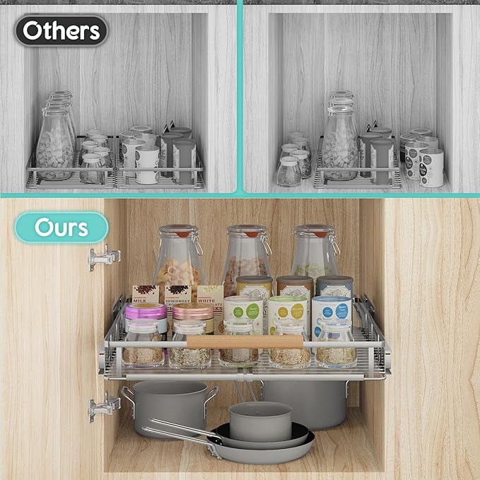 Expandable Pull Out Cabinet Organizer, Adjustable Width:12.3~18.5''W x 22.5''D Under Sink Organizer, Drawer Storage Shelves for Kitchen, Bathroom, Closet, Pantry, Cupboard, Pots, Pans