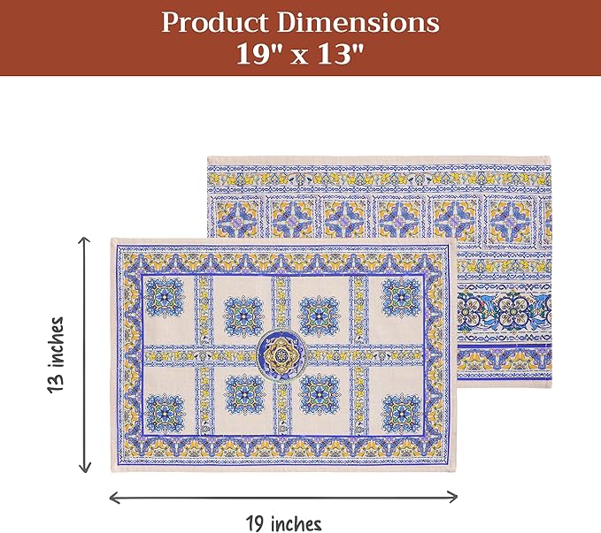 Maison d' Hermine Placemat 100% Combed Cotton Premium Cloth Placemats 13"x19" Washable Place Mats, Home, Kitchen, Dining, Cocktail Parties & Camping - Sciacca (Set of 4)