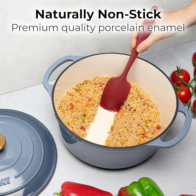 Zulay Kitchen 6 Quart Enameled Cast Iron Dutch Oven Pot with Lid ??Premium Durability & Oven Safe up to 500째F ??Heavy Duty Cookware Perfect for Bread Baking, Stews, Braising & Roasting - Aquamarine