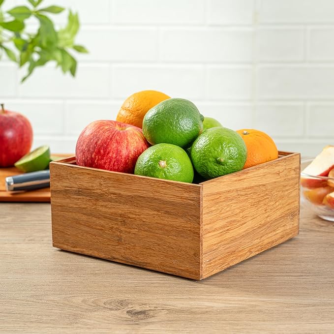Restaurantware Eco Display 6.5 Inch x 6.5 Inch x 3.75 Inch Bamboo Condiment Container 1 Deep Spice Box - Medium Chip-Resistant Natural Bamboo Bamboo Organizer Box For Seasoning Spices Condiments