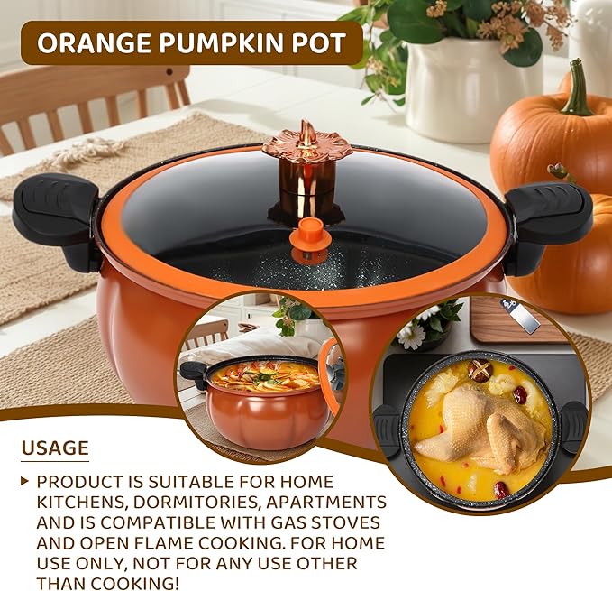 8l/2.11gal stainless steel pressure cooker,ollas de presi처n para cocinar,Non-Stick Pumpkin Shaped Soup Pot, Multi-Function Micro Pressure Cooker,Anti-Explosion Safe,Heat-Resistant & Anti-Scald