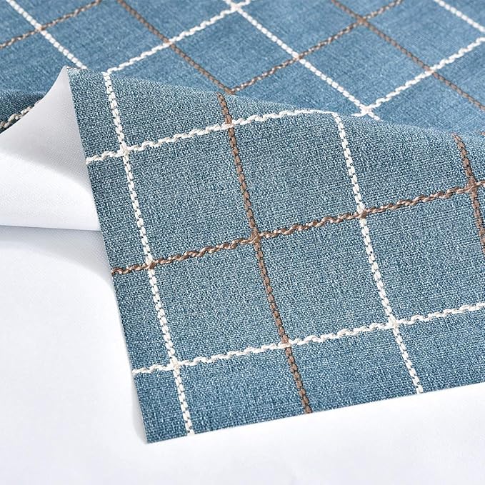 LOHASCASA Oilcloth Tablecloth Rectangular Spillproof Oilcloth Vynle Tablecloth Rustic Outdoor rv Picnic Tablecloths - Navy Blue Plaid 54 x 84 Inch