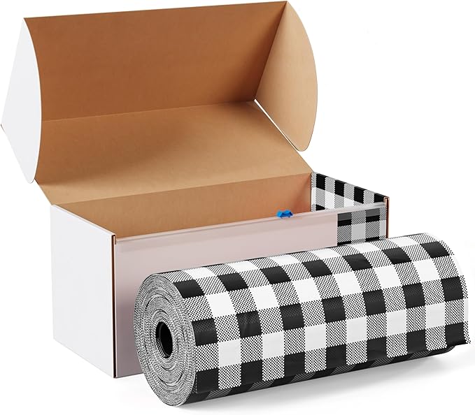 Party Solids 54 Inch X 300 Feet Black Gingham Plastic Table Cover Roll in A Cut - to - Size Box with Convenient Slide Cutter. Cuts Up to 36 Rectangle 8 Feet Plastic Disposable Tablecloths
