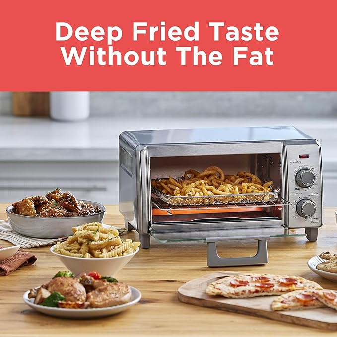 BLACK+DECKER Crisp 'N Bake Air Fry Countertop Convection Toaster Oven, Medium Capacity, 4-Slice, 5-in-1, Fits 9??Pizza, 30-Min Timer, Bake, Broil, Air Fry, Toast, Keep Warm, Stainless Steel