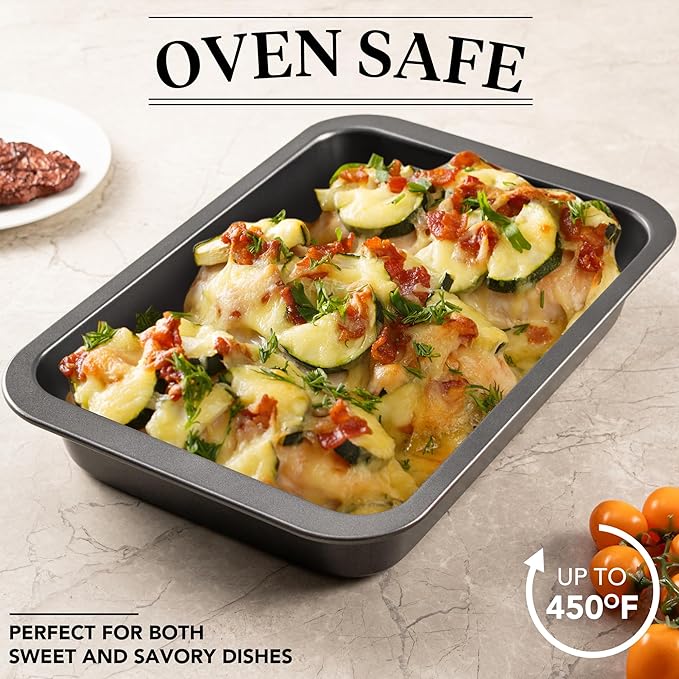 Tiawudi Cake Pan, Nonstick Baking Pan for Cake, Bread, Brownie or Lasagna, Heavy Duty Baking Dish with Diamond Texture Pattern and Wide Grips, Set of 2
