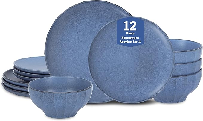 Stone Lain Rio 12-Piece Dinnerware Set Stoneware, Blue