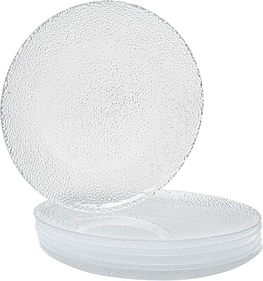 Vikko Salad Plate, Set of 6 Glass Plates, 8.5 Inch Dessert, Salad, Appetizer Plate, Elegant Textured Glass Design, Plates Set For Special Occasion, Dishwasher Safe